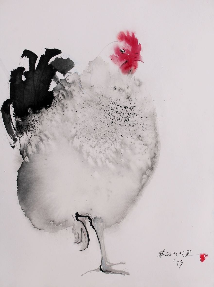 Ink Paintings By Endre Penovac For The Year Of Rooster Ink Paintings By Endre Penovac For The Year Of Rooster