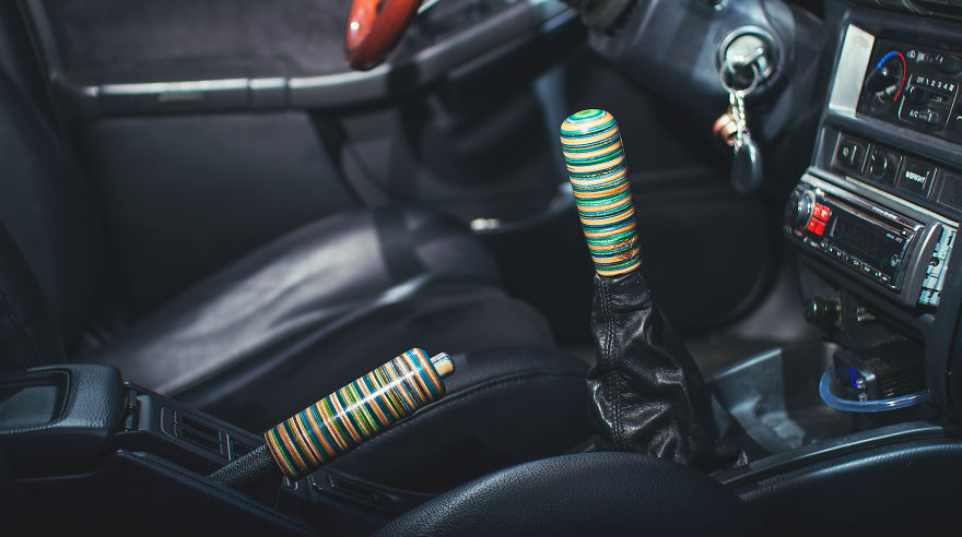 Set Of Shift Knob And Handbrake Out Of Recycled Skateboards