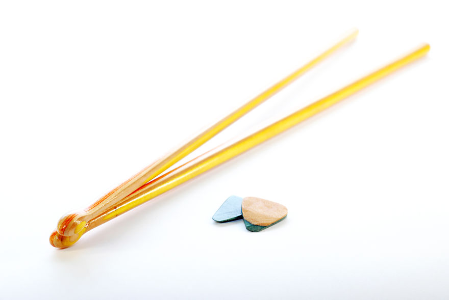 Drumsticks And Mediator Out Of Recycled Skateboards