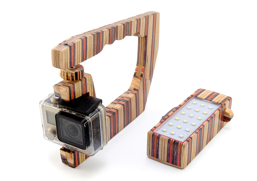 Gopro Handle And Led Light Out Of Recycled Skateboards