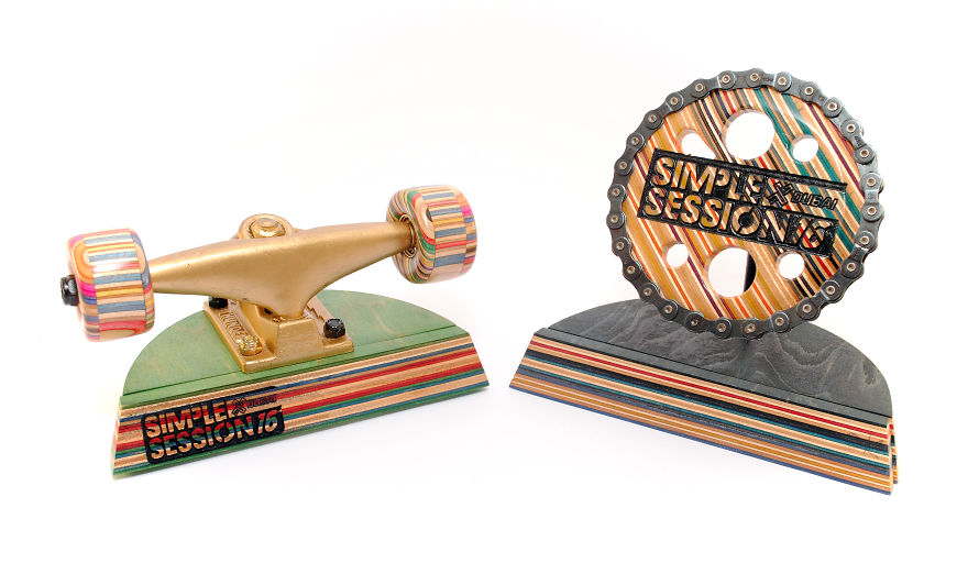 Trophies Out Of Recycled Skateboards