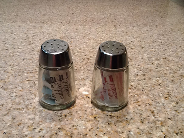 These Salt And Pepper Shakers Have Individual Salt And Pepper Packets Inside Of Them