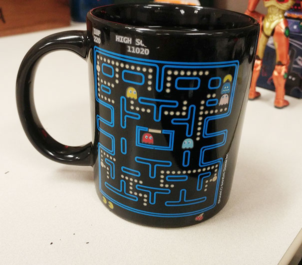 I've Been Drinking Out Of This Mug For A Month. How The Fuck Did Pac Man Get There Without Eating Those Dots!?