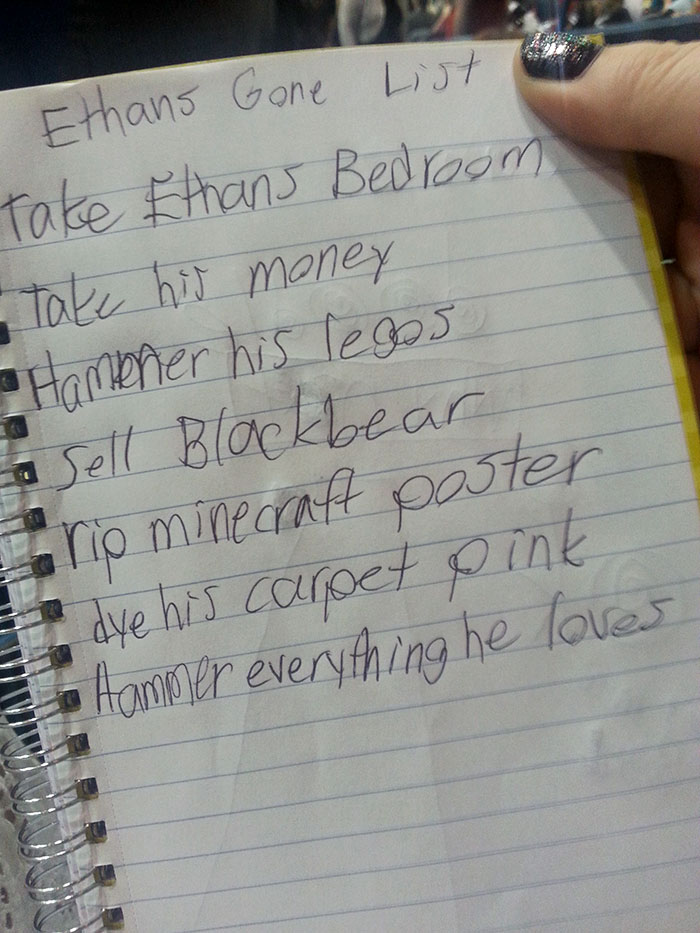 My Daughter's List In Case Anything Happens To Her Older Brother