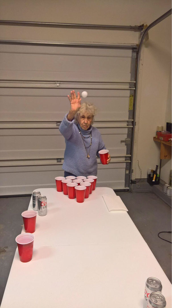 My Cousin Sent Me A Photo Of My 90 Year Old Grandmother Playing Beer Bong