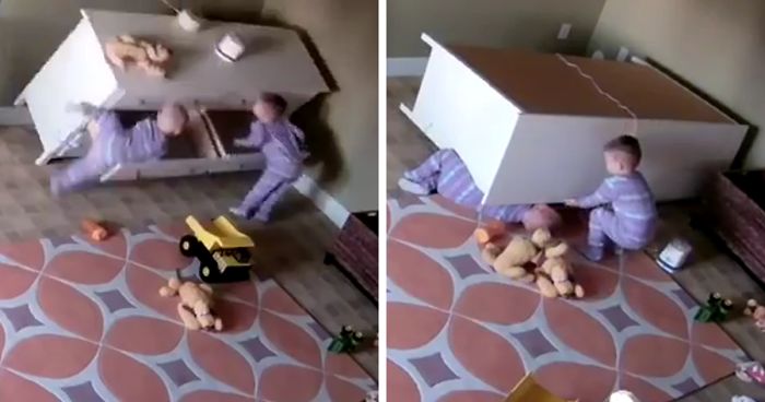 2-Year-Old Rescues His Twin Brother From Under A Fallen Dresser (After Doing Something Ridiculous)
