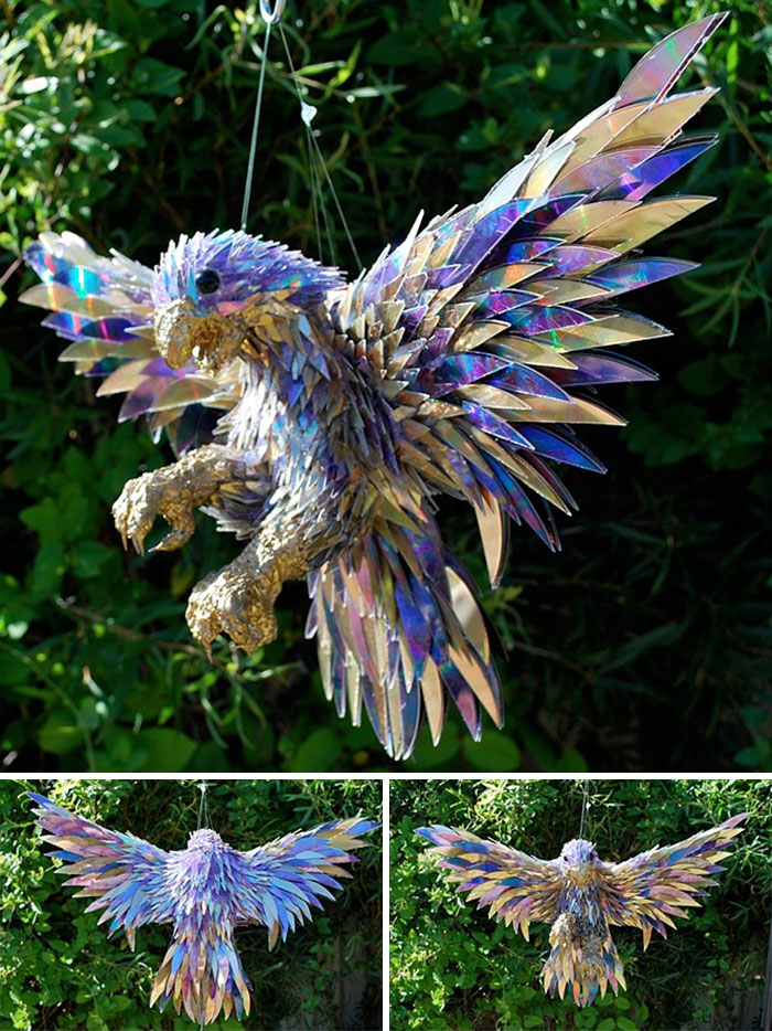 Animal Sculptures Made Of Shattered Cds