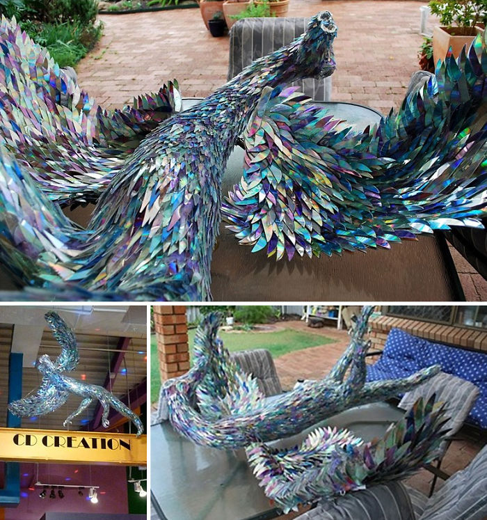 Animal Sculptures Made Of Shattered Cds