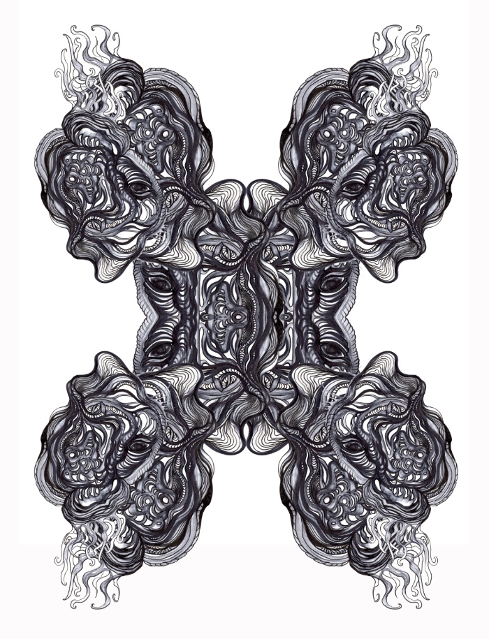 Intricate abstract art with black swirling patterns, representing what depression looks like.