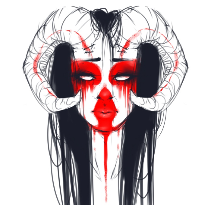 Illustration depicting an artist's interpretation of depression with haunting imagery and expressive red accents.