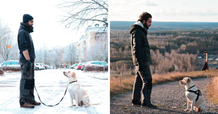 During Every Trip I Take A Picture Of My Husband And Our Labrador In The Same Position