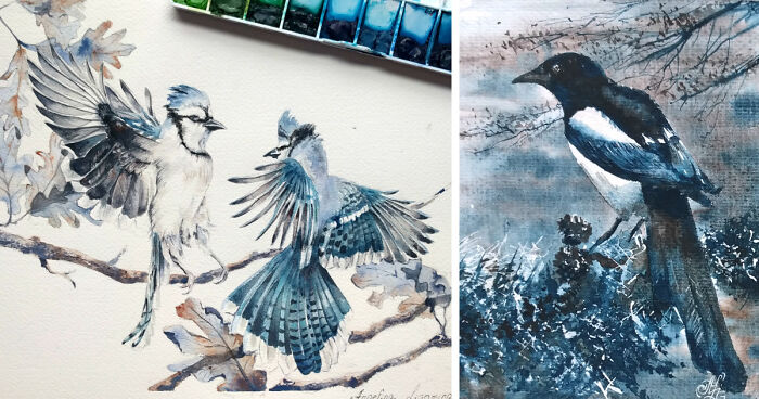 Watercolor Birds To Celebrate My First Anniversary Of Painting With Watercolor