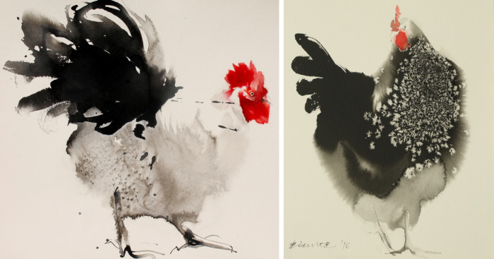 Ink Paintings By Endre Penovac For The Year Of Rooster