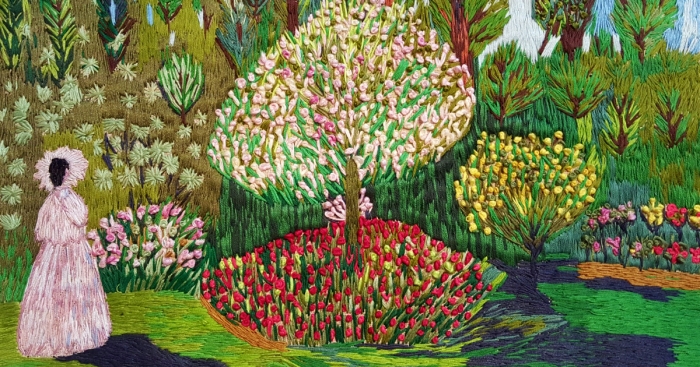 I ‘painted’ Claude Monet’s ‘jeanne Marguerite Lecadre In The Garden’ Using Needle And Thread