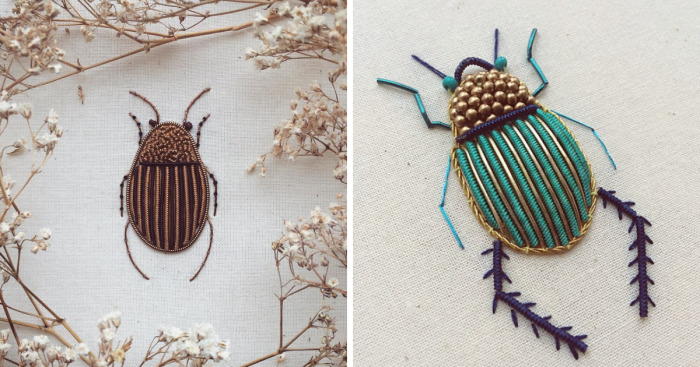 I Create Embroidered Art Inspired By Entomology And Botanical Illustrations