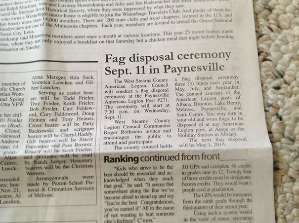 Unfortunate Typo In A Minnesota Smalltown Daily Newspaper