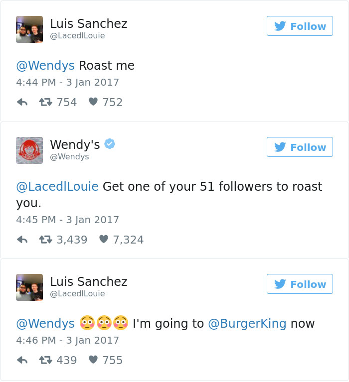 Wendy's funny roast of a Twitter user about their follower count in a viral tweet exchange.