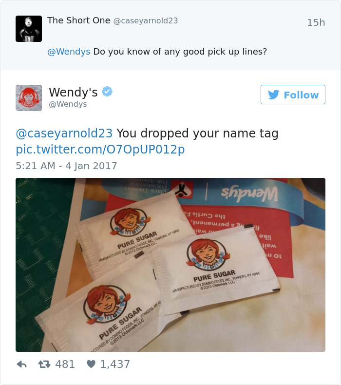 Wendy's witty Twitter roast featuring sugar packets, showcasing its humor online.