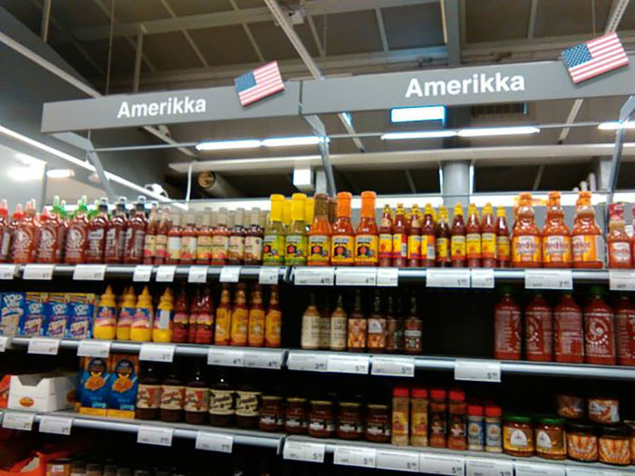 The American Food Section In A Finnish Grocery Store Will Always Amuse Me. Hot Sauce Everywhere