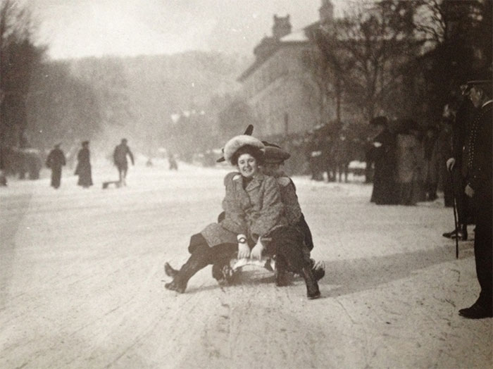 A Young Woman Goes Sledding At Buxton In The English Peak District, 1904