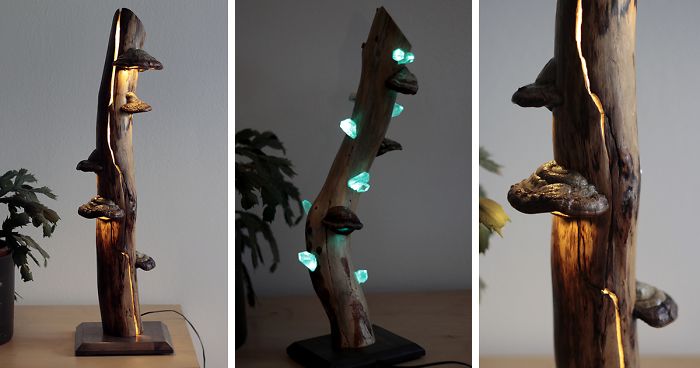 I Create Unique Lamps Out Of Real Mushrooms And Mountain Crystals