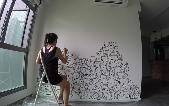 I Painted A Mountain Of Cats On A Blank Wall To Bring It To Life