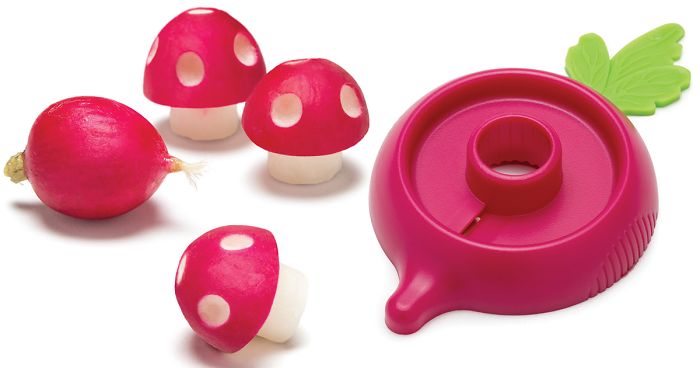 This Kitchen Tool Creates Mario Power-Up Mushrooms Shapes From Radishes