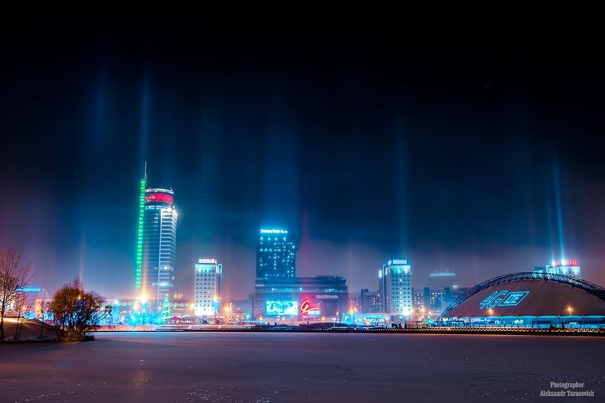 Light Pillars In Minsk, Belarus