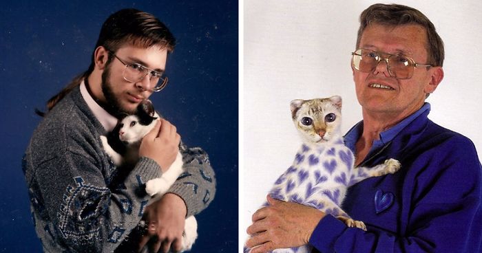 28 Awkward Vintage Photos Of Men Posing With Their Cats