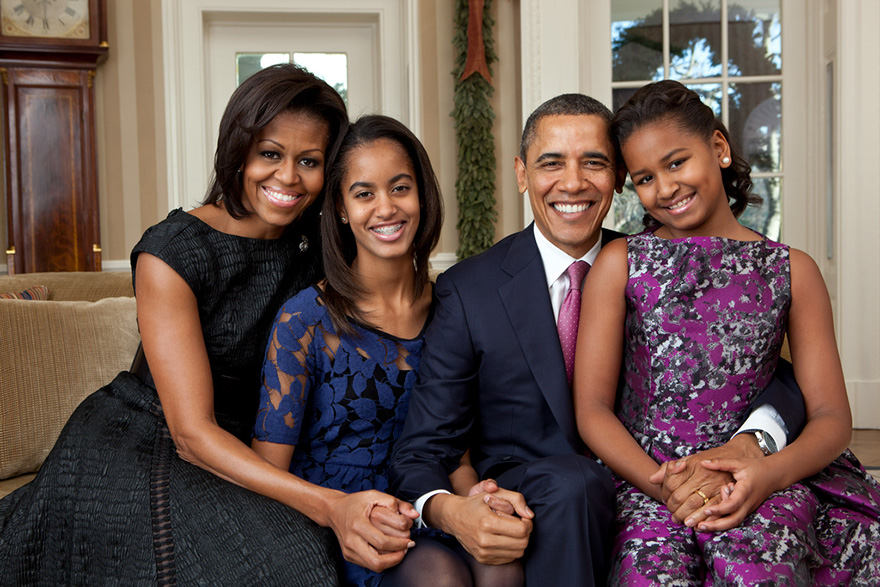 The Obama family in the Oval Office 