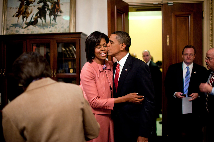 President Barack Obama Kissing His First Lady 
