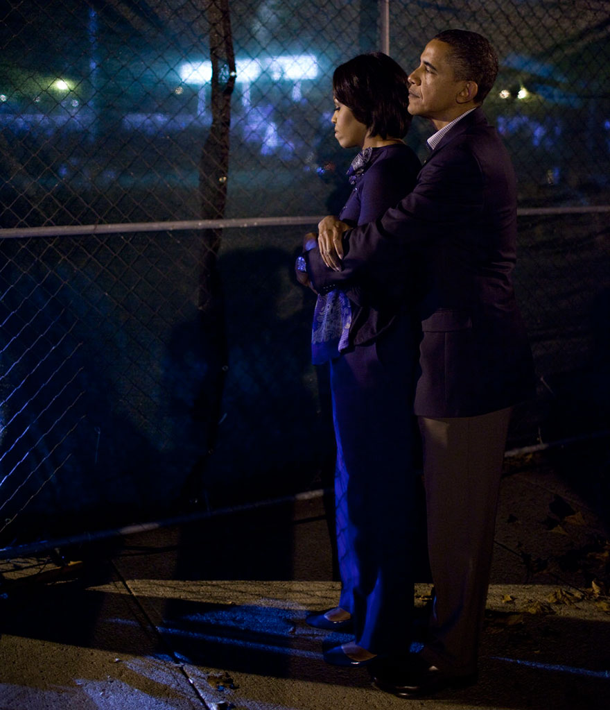 Barack hugging Michelle 