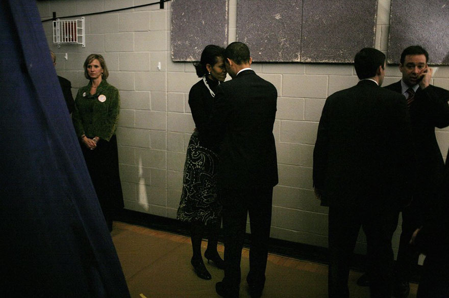 Michelle supporting Barack backstage