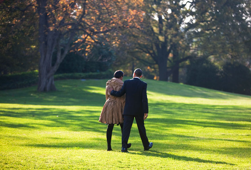 Michelle and Barack walking together 
