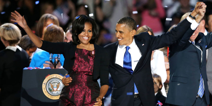 Michelle and Barack after Presidents' victory speech 