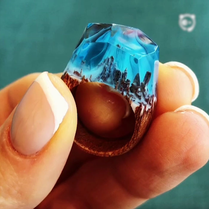 Tiny Worlds Inside Wooden Rings