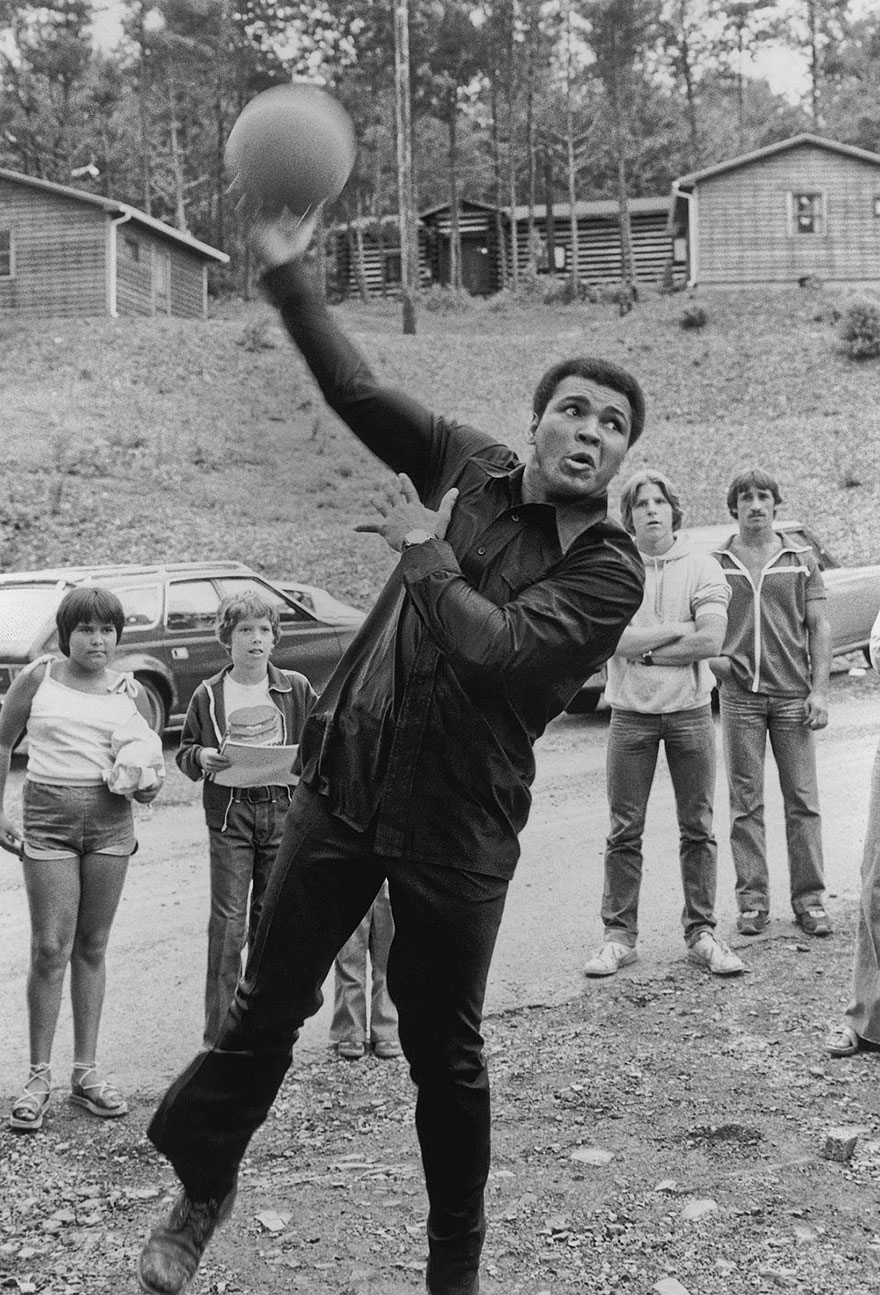 Muhammad Ali Tries A Hook Shot During A Game Of Basketball At His Deer Lake, Pa Training Camp In July Of 1978