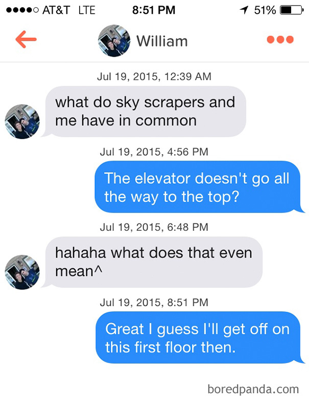 woman rejecting a man because of a sky scrapers pick-up line 