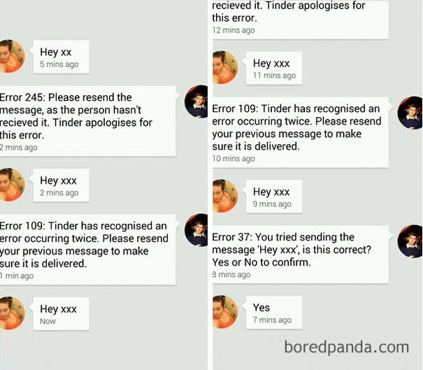 man replying "error" to woman message 
