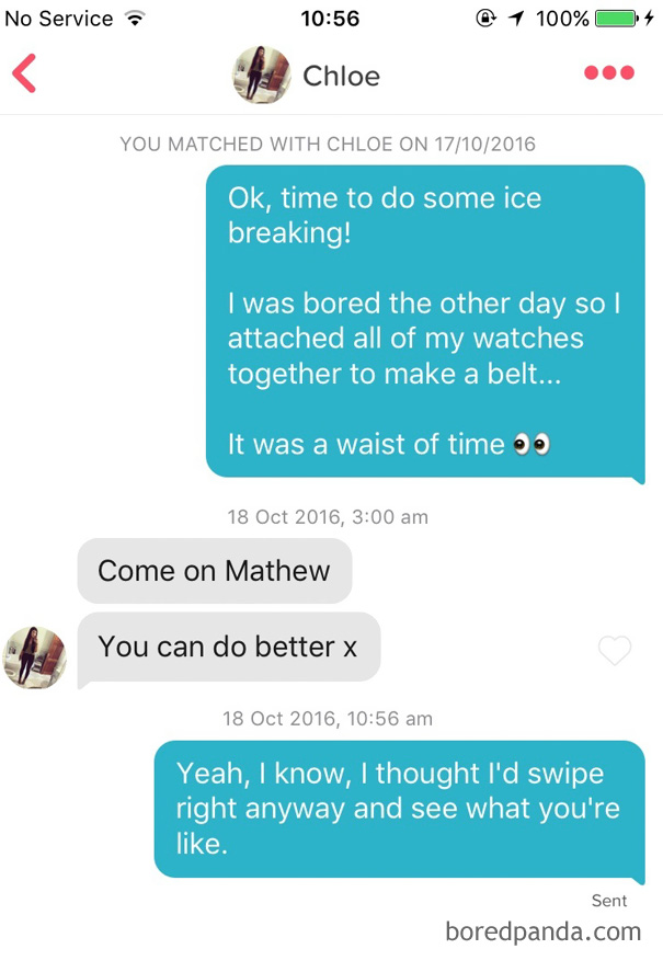 man using watch pun to flirt with woman 