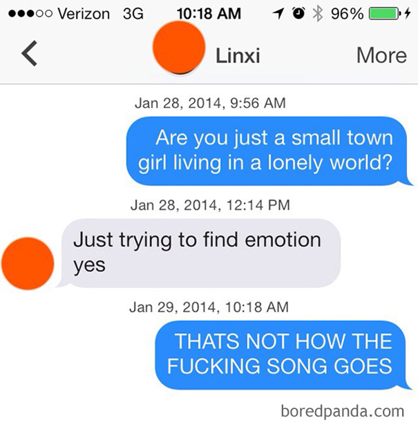 man using a song lyrics as a pick-up line 