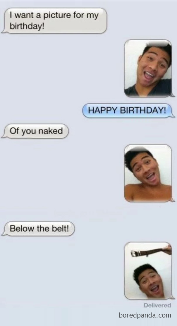 man sending funny photos of himself 
