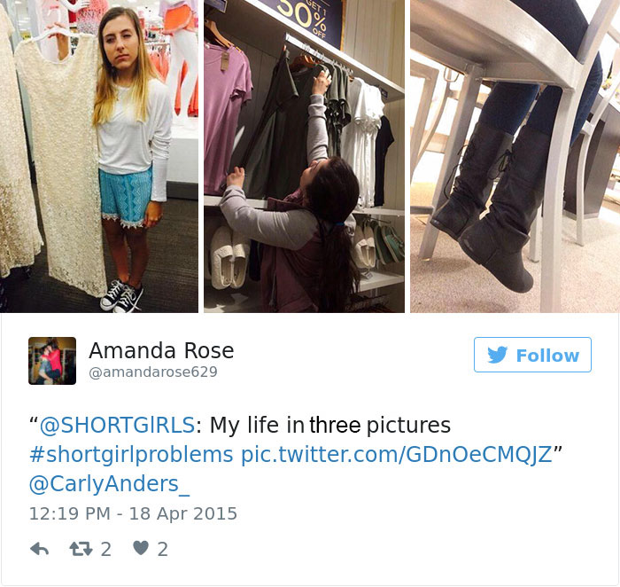 Collage depicting short people struggling with tall clothing, reaching high shelves, and sitting with feet dangling.