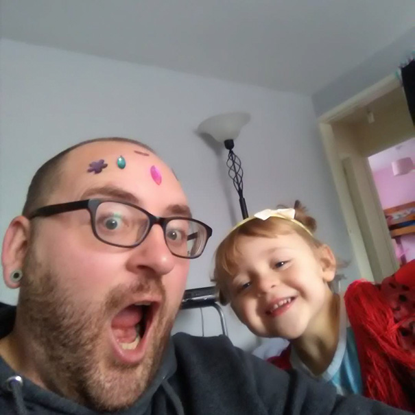 Let's Decorate Daddy. Because Everyone Looks Better With Gems On Their Head