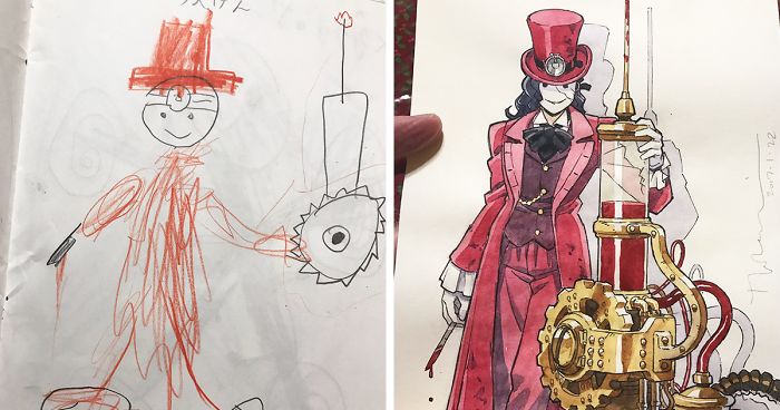 Dad Turns His Sons’ Doodles Into Amazing Anime Characters