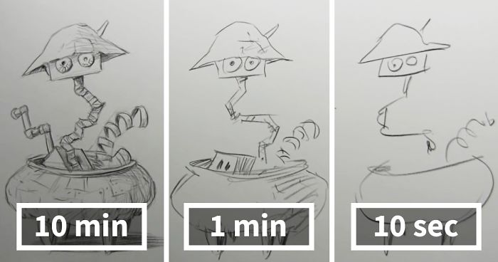 Speed Drawing Challenge Asks Artists To Sketch In 10 Mins, 1 Min, And 10 Secs