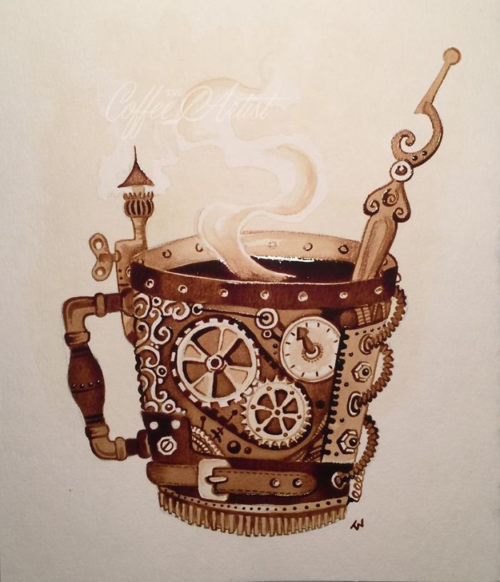 It Took Me Many Hours To "Paint" Steampunk Art Using Real Coffee It Took Me Many Hours To "Paint" Steampunk Art Using Real Coffee