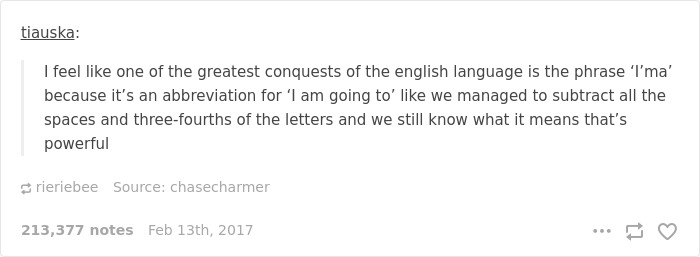 English language joke highlighting the abbreviation "I'ma" for "I am going to" humorously.