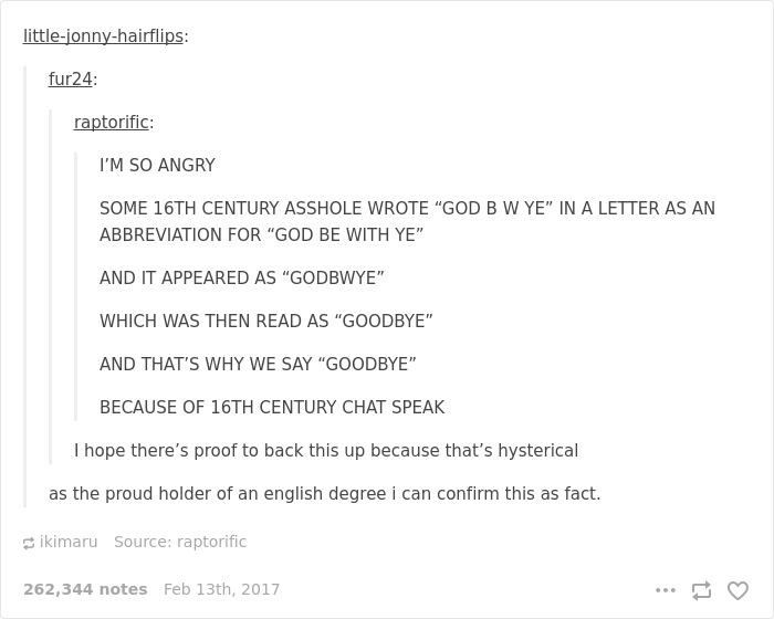 Humorous explanation of "goodbye" origin, showcasing the quirks of the English language.