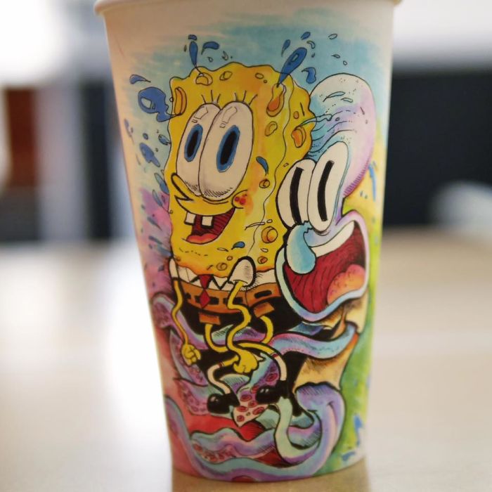While Working As An Animator I Still Find The Time To Draw On Coffee Cups
